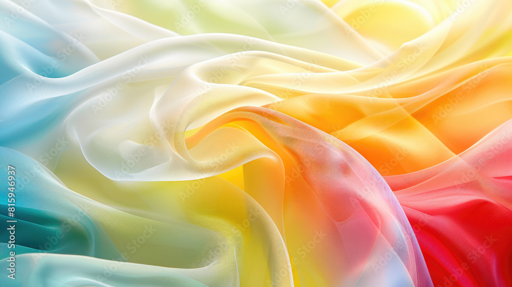 Obraz premium A colorful piece of fabric with a rainbow pattern. The colors are bright and vibrant, creating a cheerful and lively mood. The fabric appears to be made of silk, giving it a luxurious and elegant feel