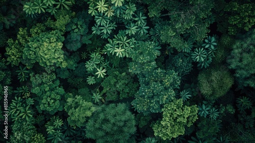 From an aerial perspective lush green trees thrive in the heart of the forest Captured by a drone this dense canopy not only captivates the eye but also acts as a powerful ally in absorbing photo