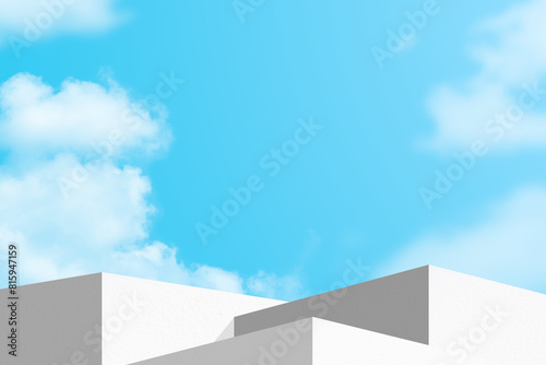 Building wall exterior against blue sky white clouds background 