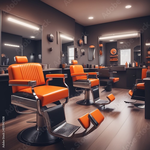 Beauty salon or hair salon with orange chair  minimalism vintage style  barber shop illustration image generative ai