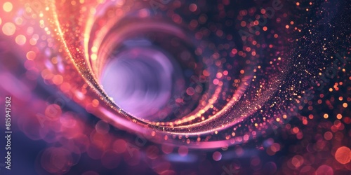 Abstract background with swirling light particles and glowing spiral shapes, futuristic technology and innovation, symbolizing digital transformation in science or artificial intelligence,