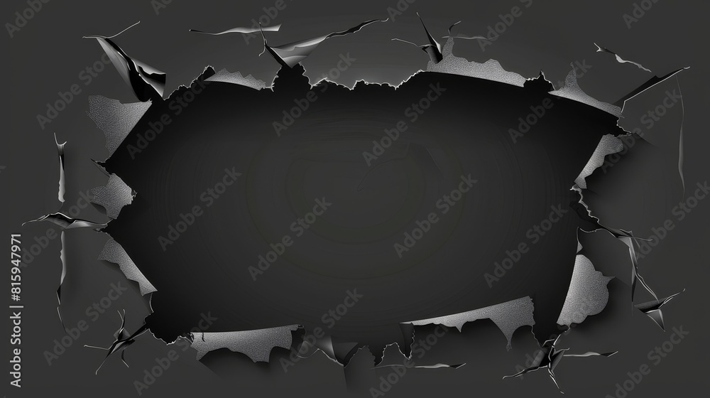 RIP hole in metal, horizontal background, frame with ragged edges ...