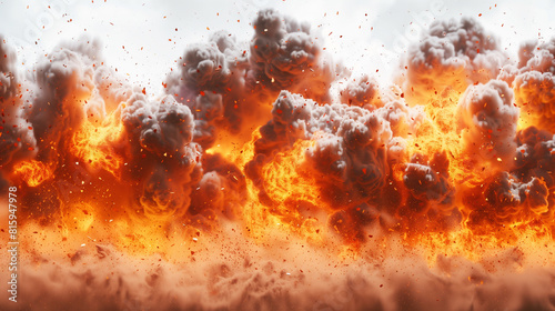 Intense fiery explosion with clouds of smoke and sparks  conveying chaos and destruction.