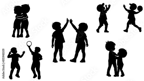 Stylish silhouette set of kids playing together