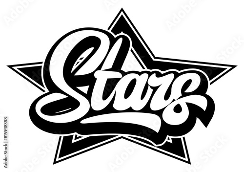 Calligraphic inscription Stars. Vector Template for sports badge design