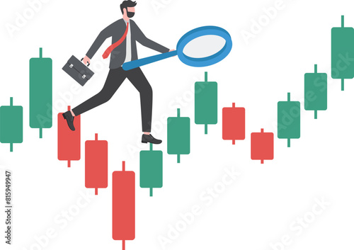 Expect profits from investments in the future. Businessman analyzing stock market candlestick chart. stock buy and sell indicator
