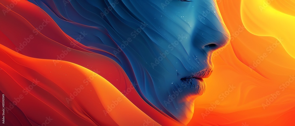 A piece of digital artwork with futuristic elements, vibrant colors, and a unique artistic style
