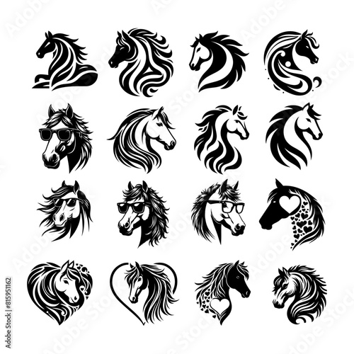 Set of Horse face vector, Horse face vectors, Horse's head illustration, Horse Icon, Horse Silhouette, Horse race,  Floral horse, Horse with heart, SVG photo