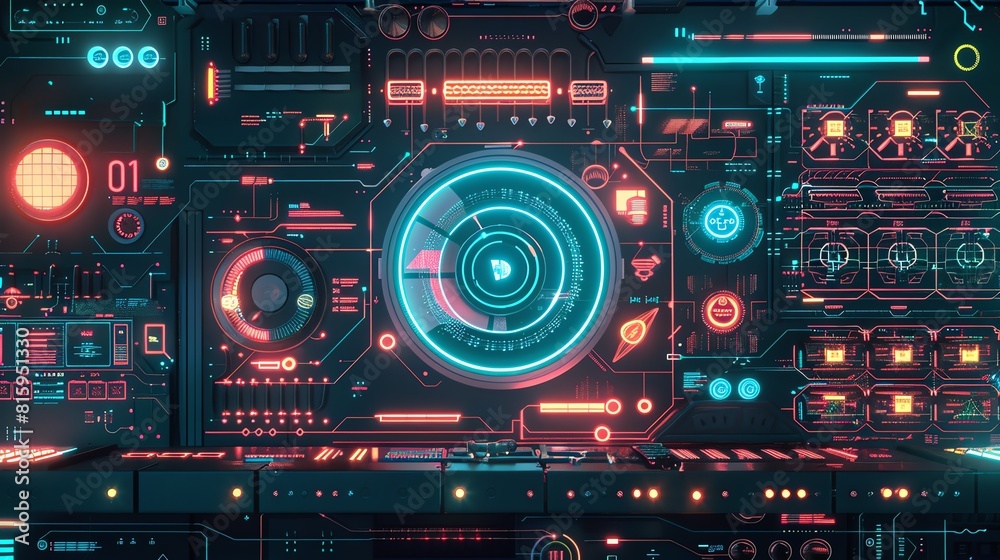 AI interface flat design front view technology theme animation vivid