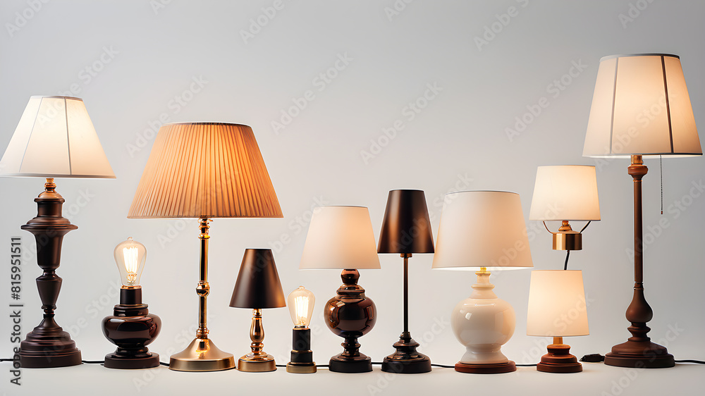 Various lamps in front of white background, Generative AI Various lamps in front of white background, Generative AI