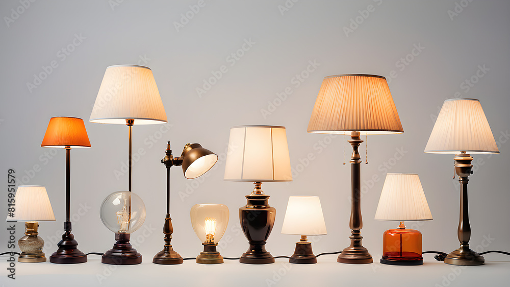 Various lamps in front of white background, Generative AI Various lamps in front of white background, Generative AI