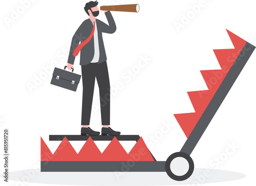 Look for opportunities on risks. businessman binoculars on a trap. business concept vector
