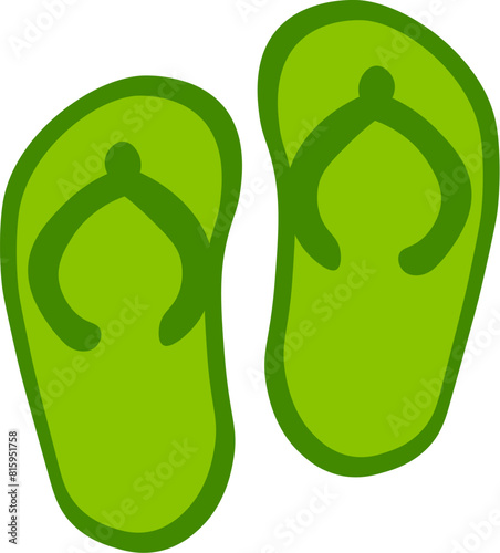 Beach flip flops top view drawn by child. Bright childish careless rubber shoes drawing for design of festive spring banner. Flat hand drawn vector element isolated on white background