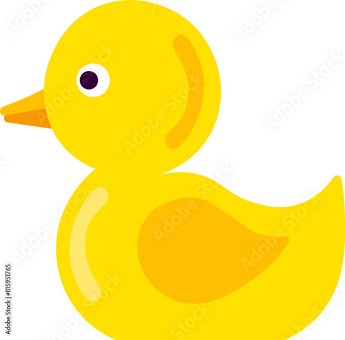 Baby rubber ducky drawn by child. Bright childish careless bath duck drawing for design of festive spring banner. Flat hand drawn vector element isolated on white background