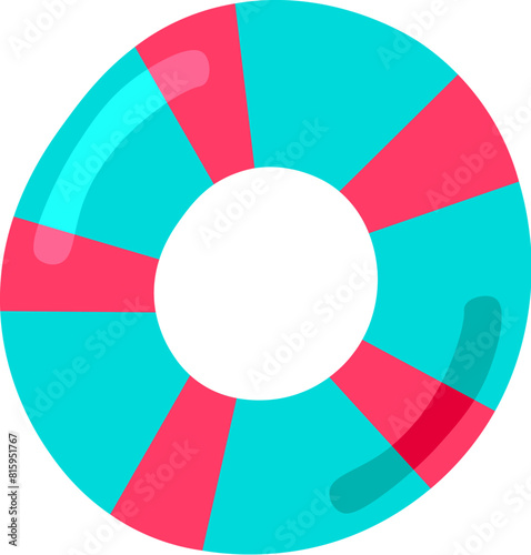 Inflatable lifebuoy drawn by child. Bright childish careless swimming rescue ring drawing for design of festive spring banner. Flat hand drawn vector element isolated on white background