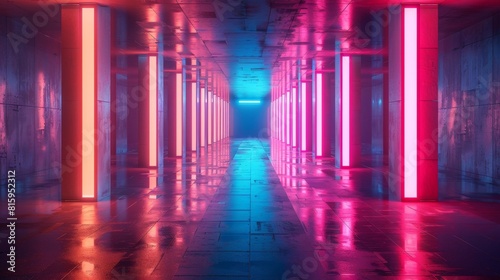 3d Ethereal Glow of Neon Lights Illuminating Clean  Futuristic Architecture