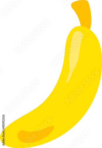 Ripe yellow banana drawn by child. Bright childish careless banana fruit drawing for design of festive spring banner. Flat hand drawn vector element isolated on white background
