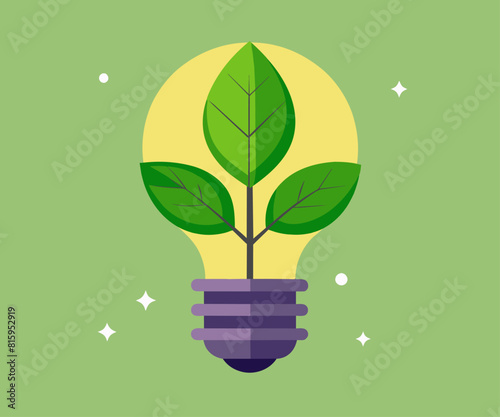 Eco lightbulb with green leaves. Environmental solution concept