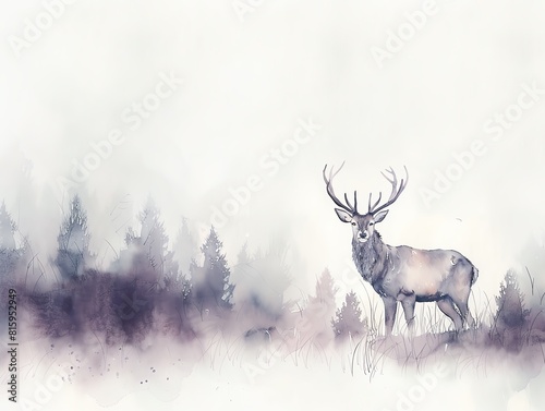 Gentle watercolor illustration of a deer in a misty forest  subtle shades capturing the quiet elegance of the wild