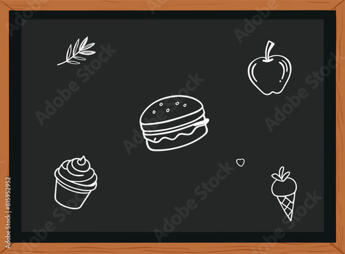 Black board with food drawing. Cooking class concept
