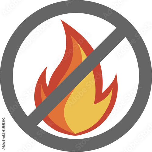 Forbidden fire icon on white background