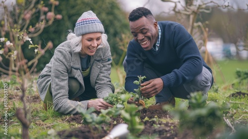 Couple Laughing While Gardening Together