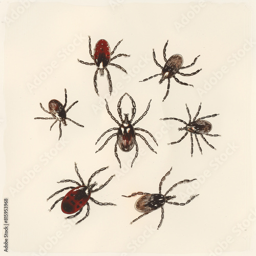 group black tick pattern in retro style, advertisement for tick-borne encephalitis vaccine, tick bite insurance, Deer Tick  © MariКа