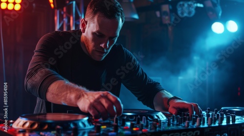 The DJ Adjusting Mixer at Club