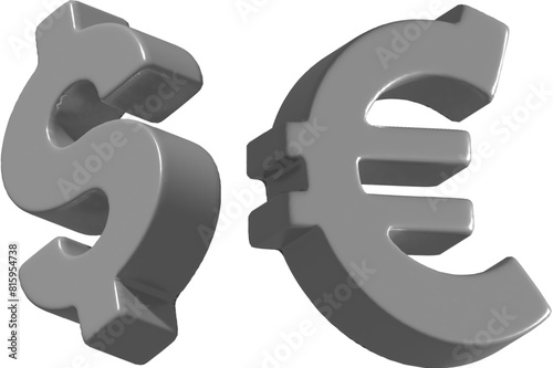 3D dollar and euro icons on a chessboard background