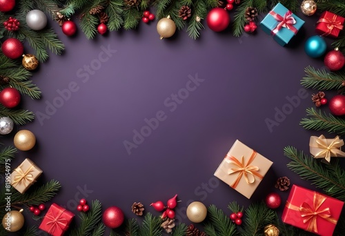Christmas background. Gift and decorations. Aesthetic tone on tone.