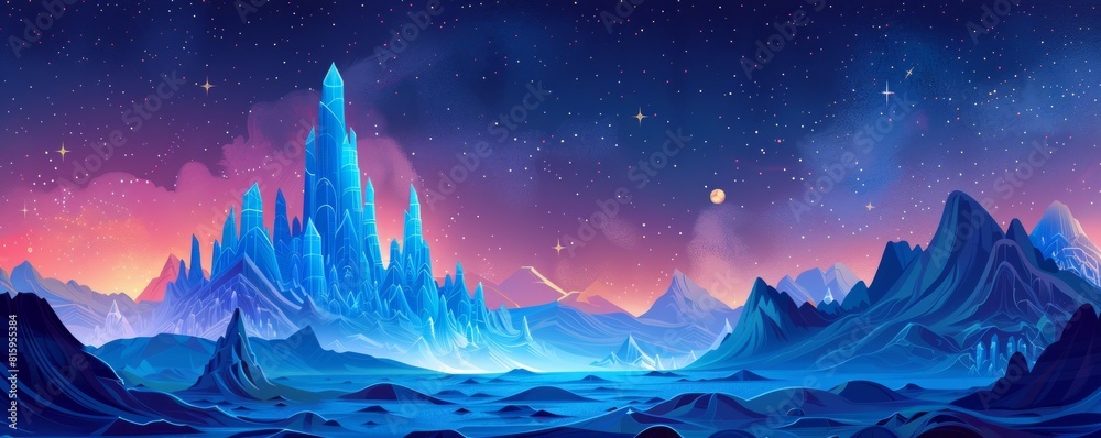 A celestial citadel floating amidst the stars, its crystalline spires reaching towards the heavens in an eternal quest for enlightenment, a beacon of hope in the vastness of space. illustration. A celestial citadel floating amidst the stars, its crystalline spires reaching towards the heavens in an eternal quest for enlightenment, a beacon of hope in the vastness of space. illustration.