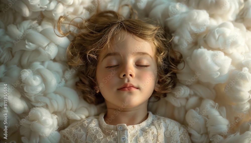 Serene toddler peacefully slumbering, angelic face on a soft cloud of white. Serene toddler peacefully slumbering, angelic face on a soft cloud of white.