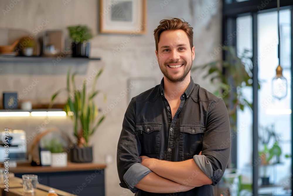 Business owner hosting a free workshop for aspiring entrepreneurs, energetic and pleased with the turnout, modern coworking space Business owner hosting a free workshop for aspiring entrepreneurs, energetic and pleased with the turnout, modern coworking space