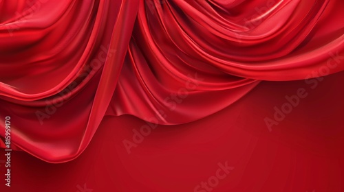 3D texture of elegant luxury red satin cloth with a scarlet silk border. Banner template with smooth textile drapes  modern realistic illustration.