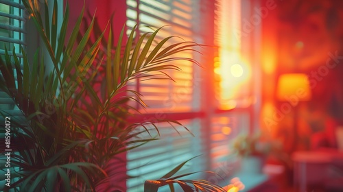 living room with tropical houseplant decorated with light and shadow plays  light and bokeh  Generative Ai