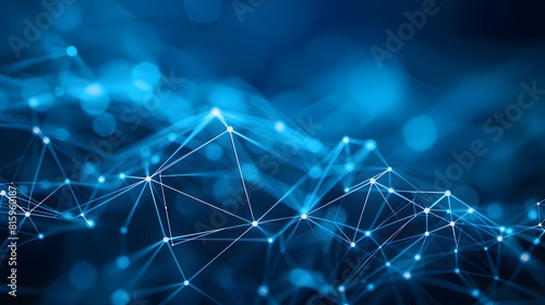 Blockchain network - Abstract connected dots on bright blue background.
