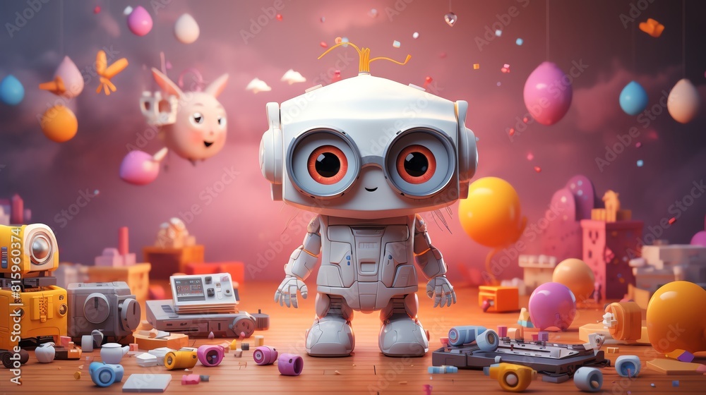 Machine learning workshop for kids, with simple AI kits allowing them to build basic neural networks Theme Educational tech Front view AI learning early Robotic tone Colored pastel