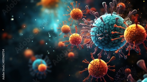 Nanotechnology application in medicine, depicting nanoparticles targeting cancer cells in a highly detailed and clinical representation photo