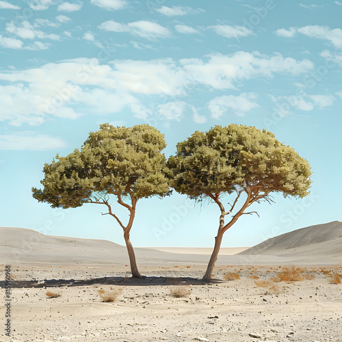 Acacia trees growing in a desert.