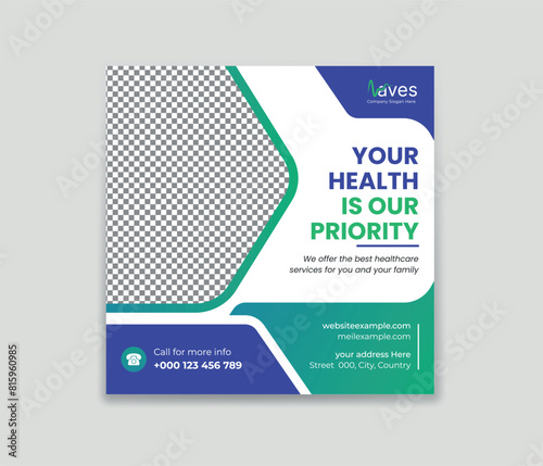 Medical and health care social media post design template. health doctor social media post banner. doctor banner vector Design.