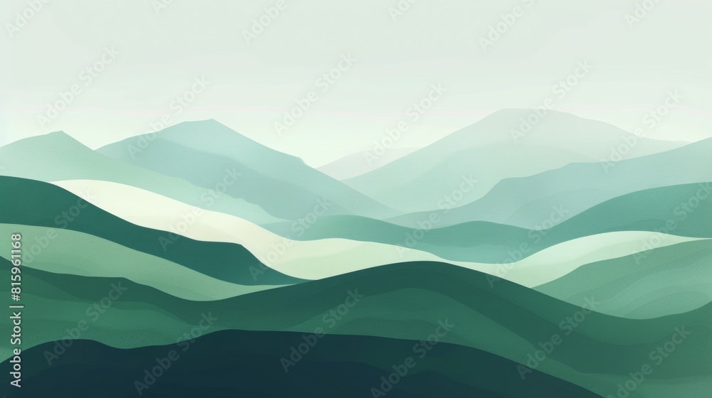 Abstract Green Stylized Mountain Landscape