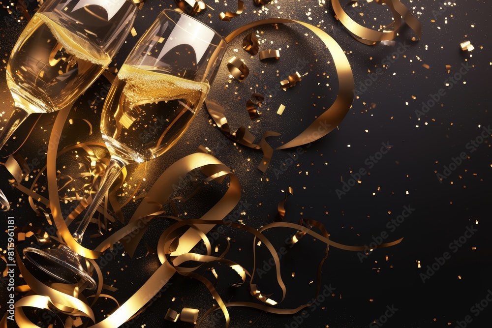 Elegant Black and Gold Birthday Card Design with Champagne Glasses