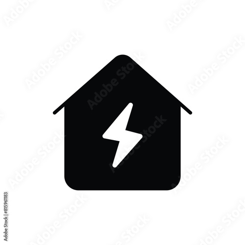 Home electrification icon. Simple solid style. House with lightning bolt, electric, construction, light, building, energy concept. Silhouette, glyph symbol. Vector illustration isolated.