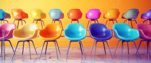 Pastel Chairs In An Empty Background  Concept Of Minimalism Installation Art  3D Render  3D Rendering