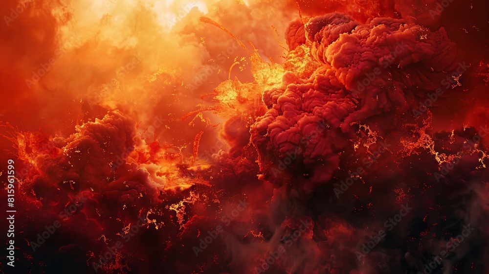 Fototapeta premium dramatic fiery explosion dark smoke red lava rocks abstract background illustration