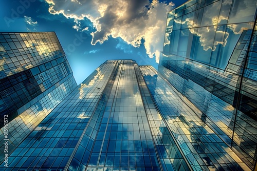 Majestic Glass Skyscrapers Reflecting Moving Clouds Symbolizing Corporate Success and Aspiration