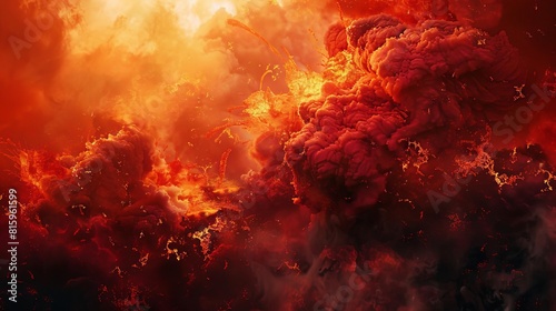 dramatic fiery explosion dark smoke red lava rocks abstract background illustration