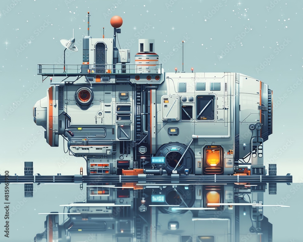 Fototapeta premium Space station flat design side view technology theme water color Analogous Color Scheme