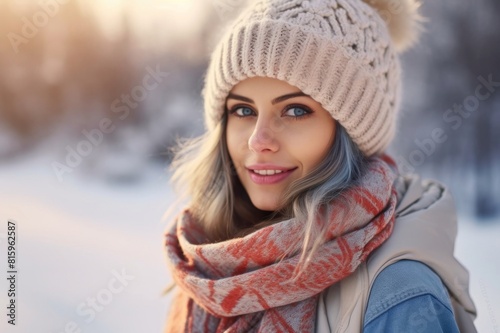 portrait of happy woman outdoors in winter