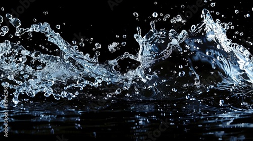 dynamic water splash with bubbles and droplets on black background fresh and energetic abstract illustration
